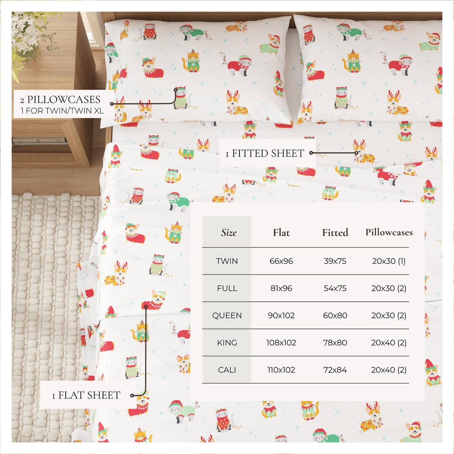4-Piece Turkish Cotton Christmas Flannel Sheet - Christmas Sheets