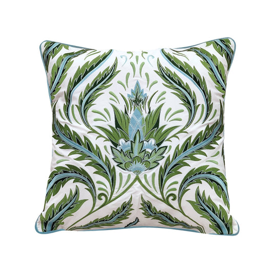 Green Morris Thistle Botanical Indoor/Outdoor Throw Pillow - Quahog Bay Bedding