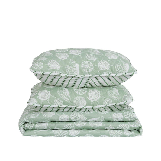 Green Seashell Quilt - Emerald Bay - Seashell Themed Bedding Sets - Quahog Bay Bedding