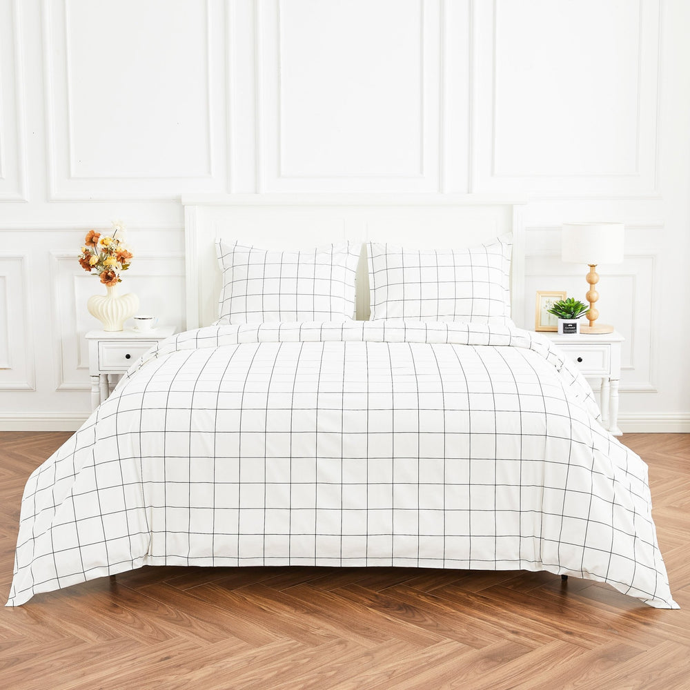 Grid Printed Cotton Percale Duvet Set - Quahog Bay Bedding