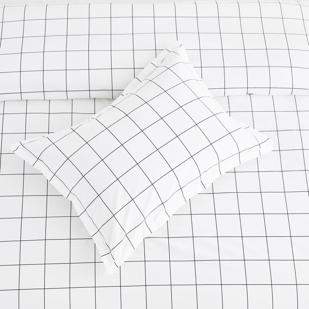 Grid Printed Cotton Percale Duvet Set - Quahog Bay Bedding