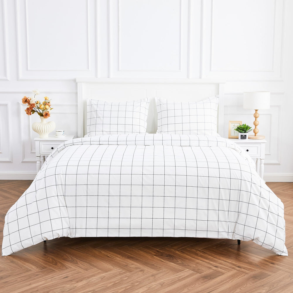 Grid Printed Cotton Percale Duvet Set - Quahog Bay Bedding