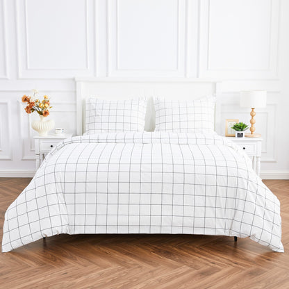 Grid Printed Cotton Percale Duvet Set - Quahog Bay Bedding
