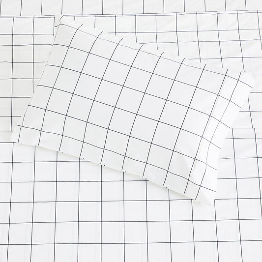 Grid Printed Cotton Percale Pillowcases - Quahog Bay Bedding