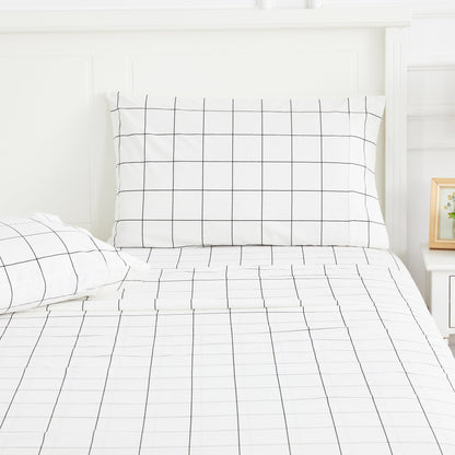 Grid Printed Cotton Percale Pillowcases - Quahog Bay Bedding
