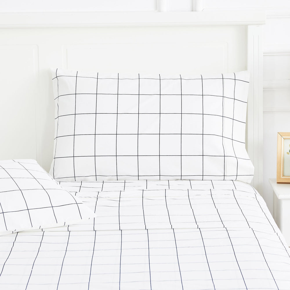 Grid Printed Cotton Percale Pillowcases - Quahog Bay Bedding