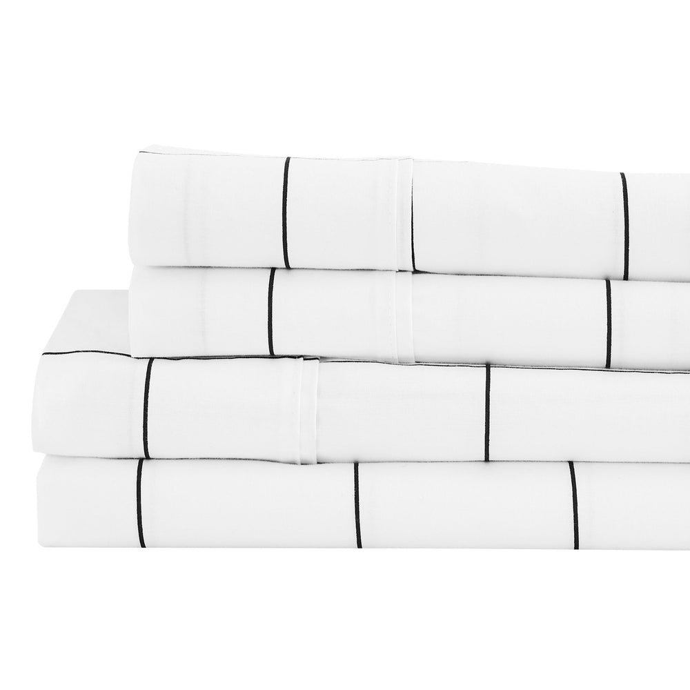 Grid Printed Cotton Percale Sheet Set - Quahog Bay Bedding