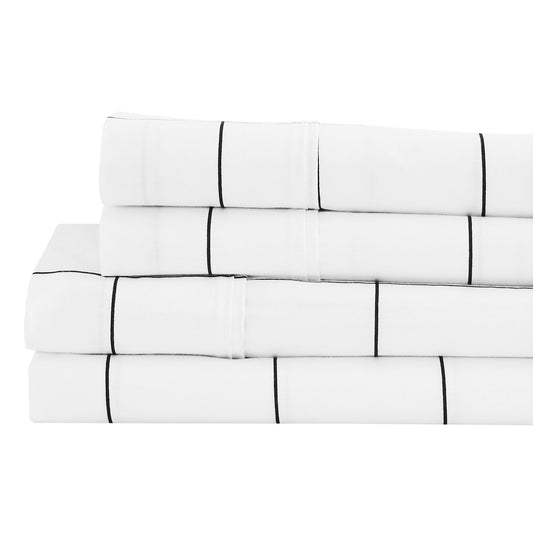 Grid Printed Cotton Percale Sheet Set - Quahog Bay Bedding