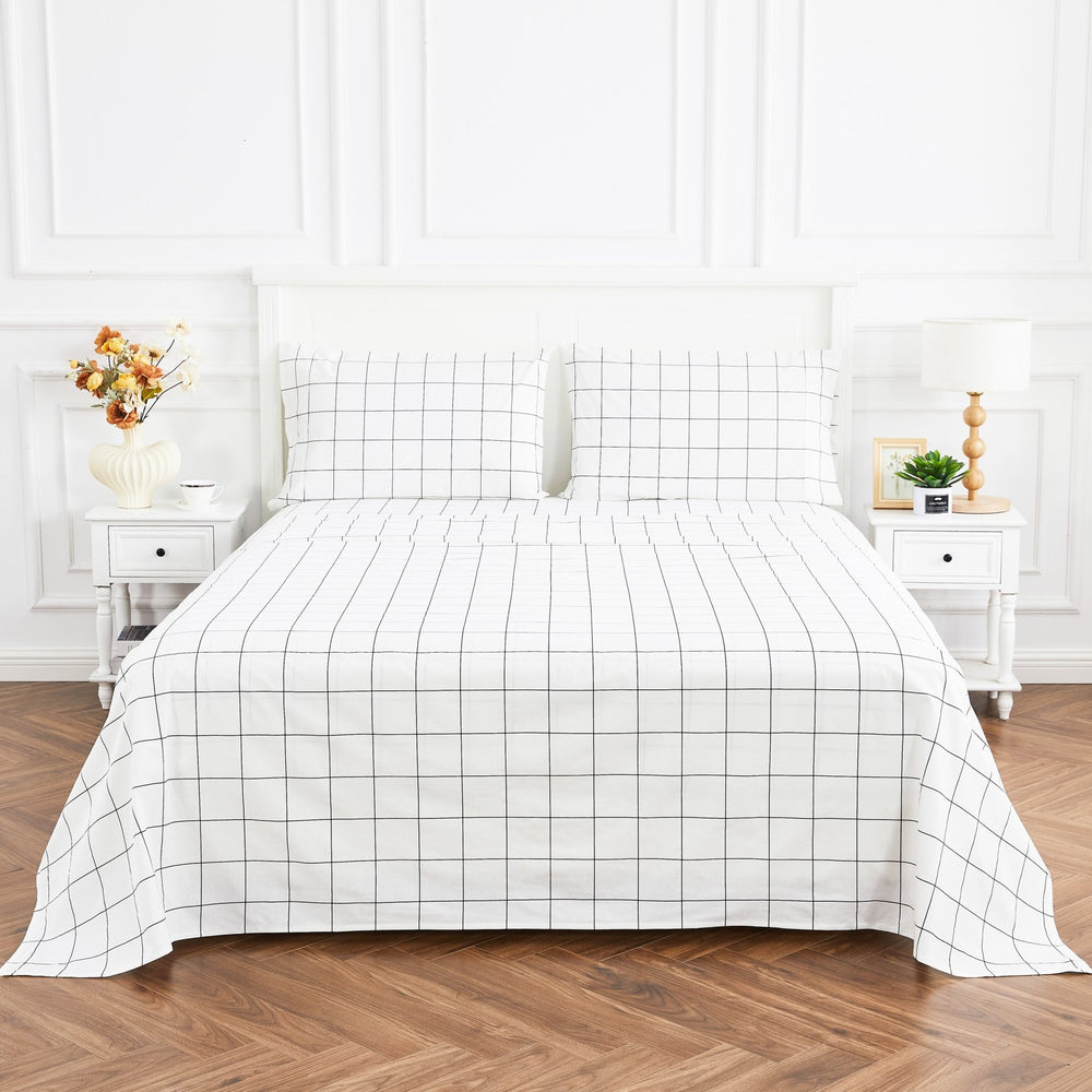 Grid Printed Cotton Percale Sheet Set - Quahog Bay Bedding