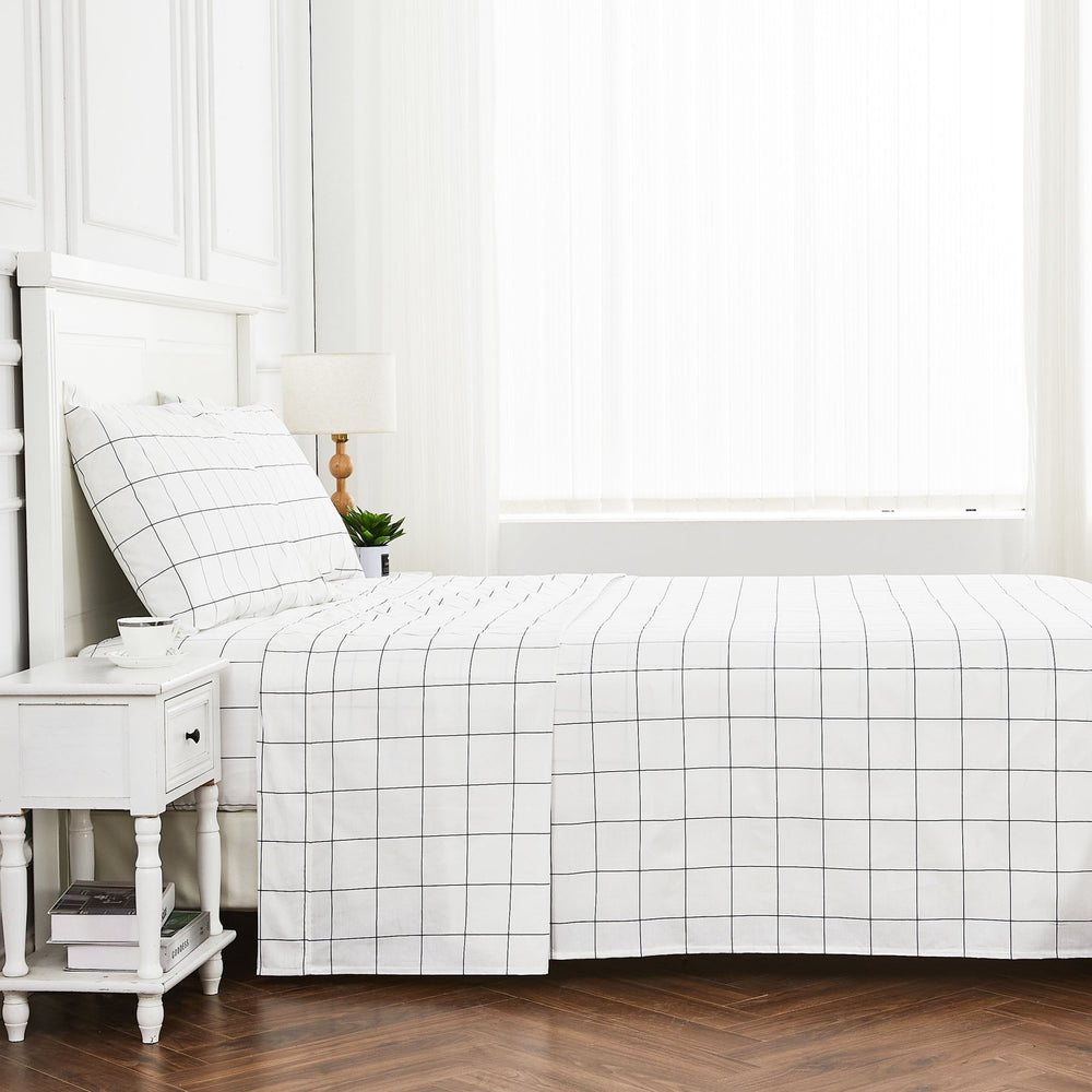 Grid Printed Cotton Percale Sheet Set - Quahog Bay Bedding