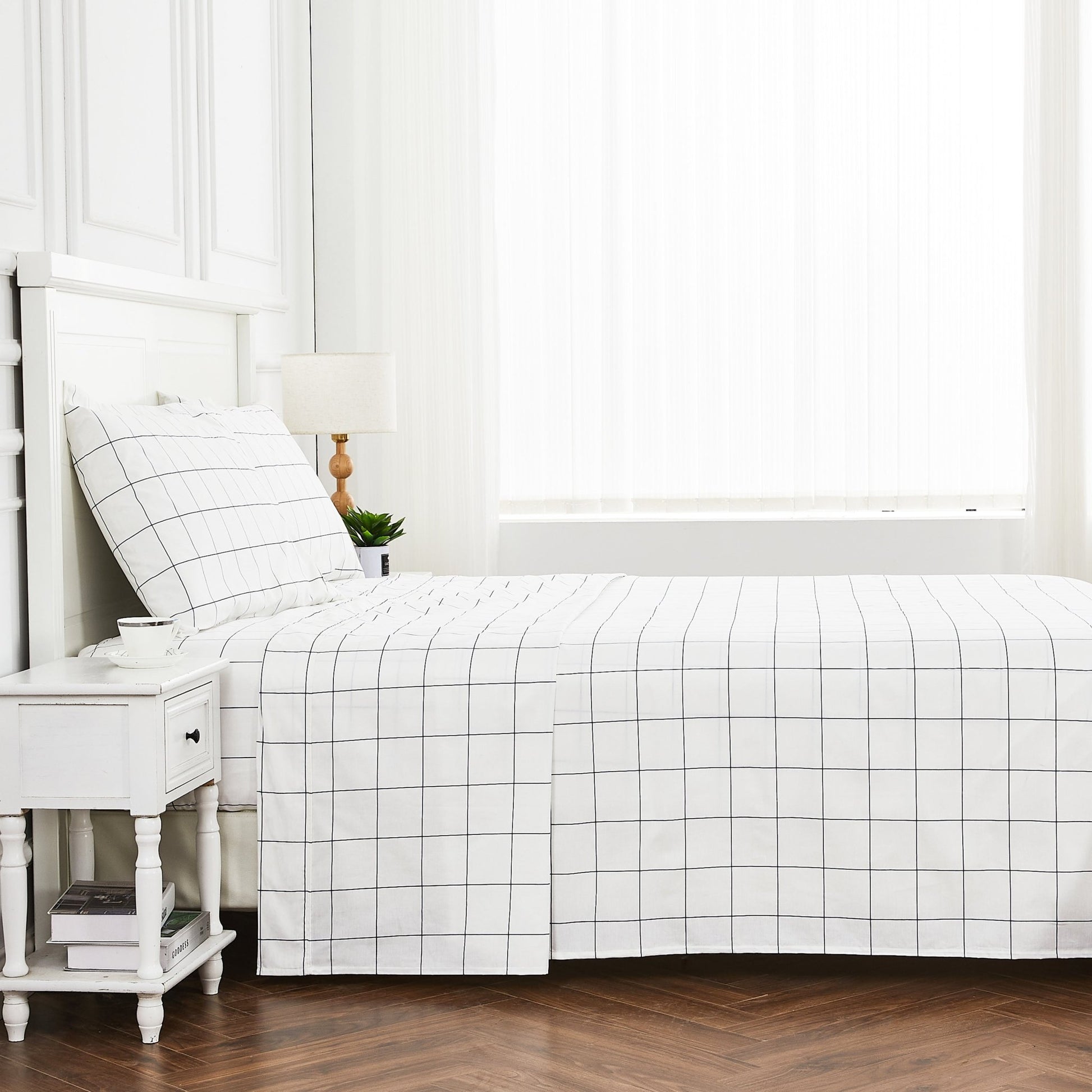 Grid Printed Cotton Percale Sheet Set - Quahog Bay Bedding