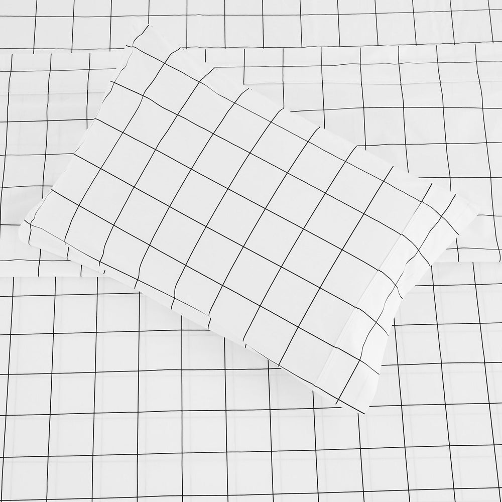 Grid Printed Cotton Percale Sheet Set - Quahog Bay Bedding