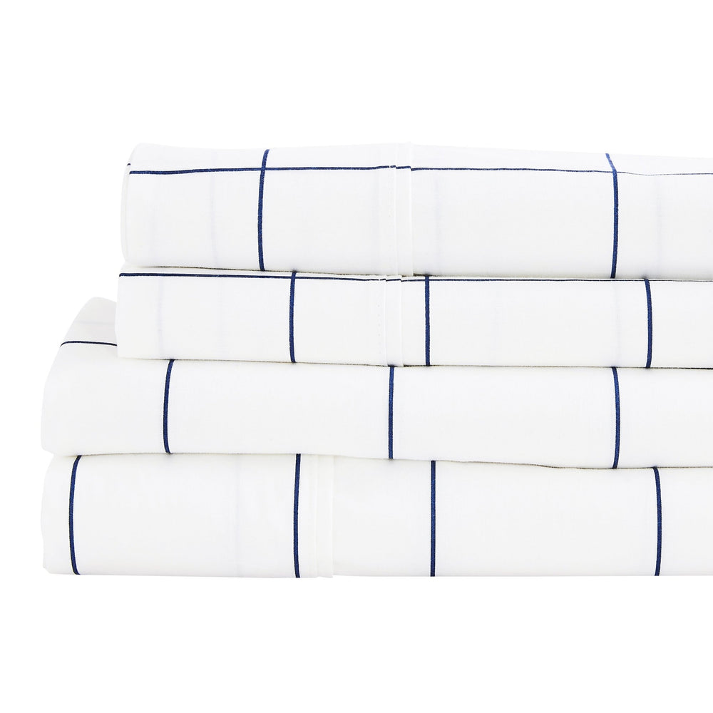 Grid Printed Cotton Percale Sheet Set - Quahog Bay Bedding