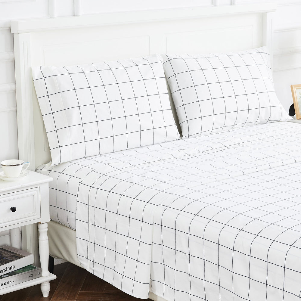 Grid Printed Cotton Percale Sheet Set - Quahog Bay Bedding