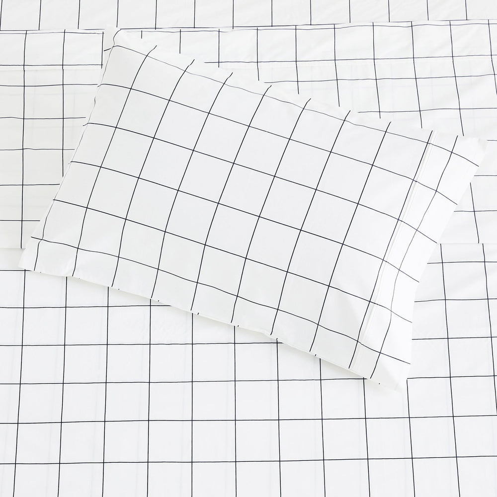 Grid Printed Cotton Percale Sheet Set - Quahog Bay Bedding