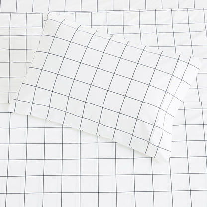 Grid Printed Cotton Percale Sheet Set - Quahog Bay Bedding