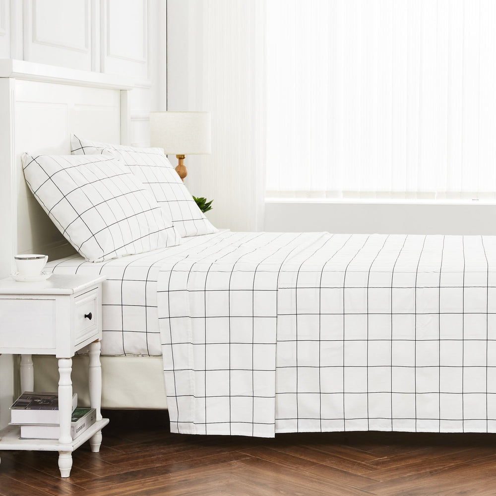 Grid Printed Cotton Percale Sheet Set - Quahog Bay Bedding