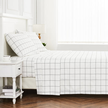 Grid Printed Cotton Percale Sheet Set - Quahog Bay Bedding