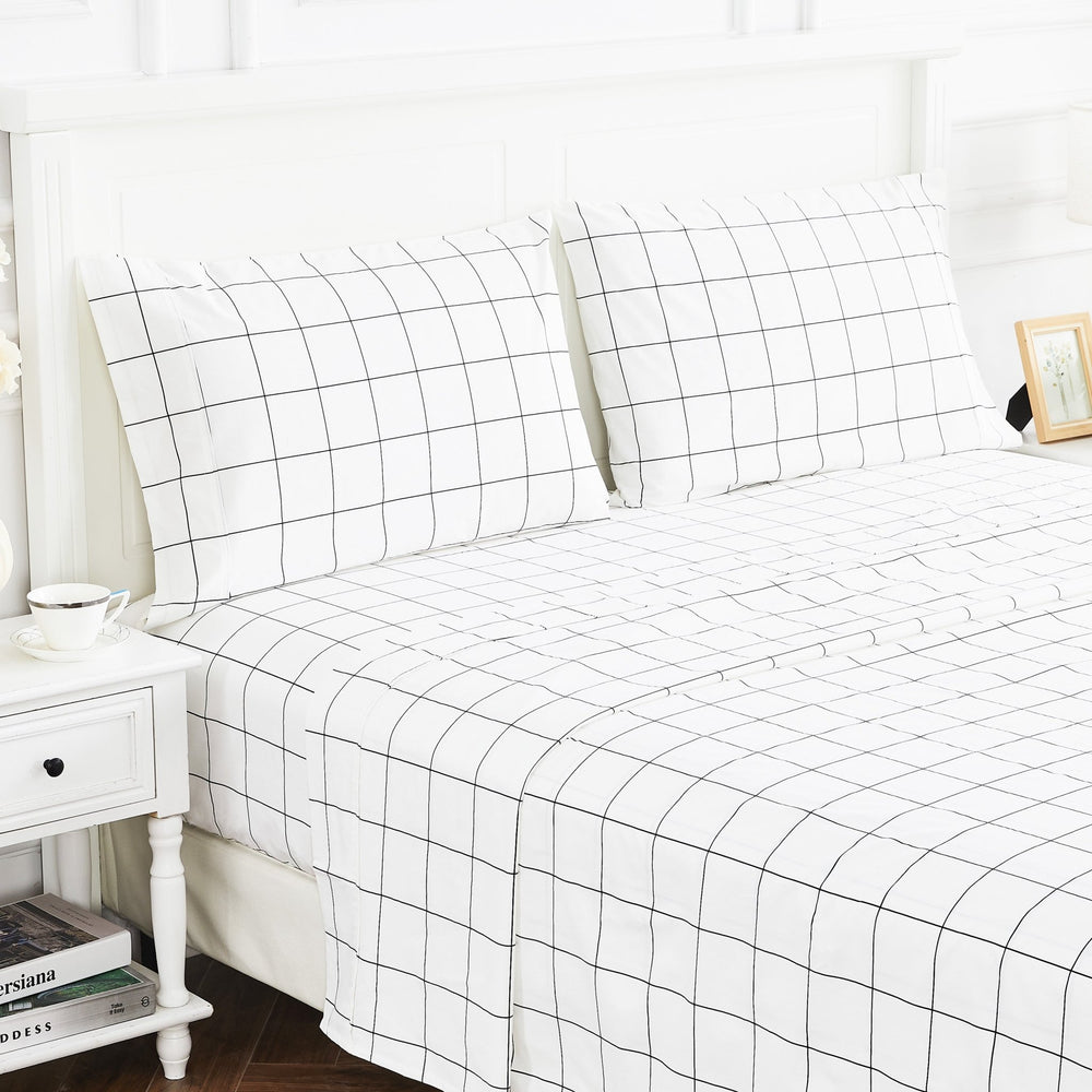 Grid Printed Cotton Percale Sheet Set - Quahog Bay Bedding