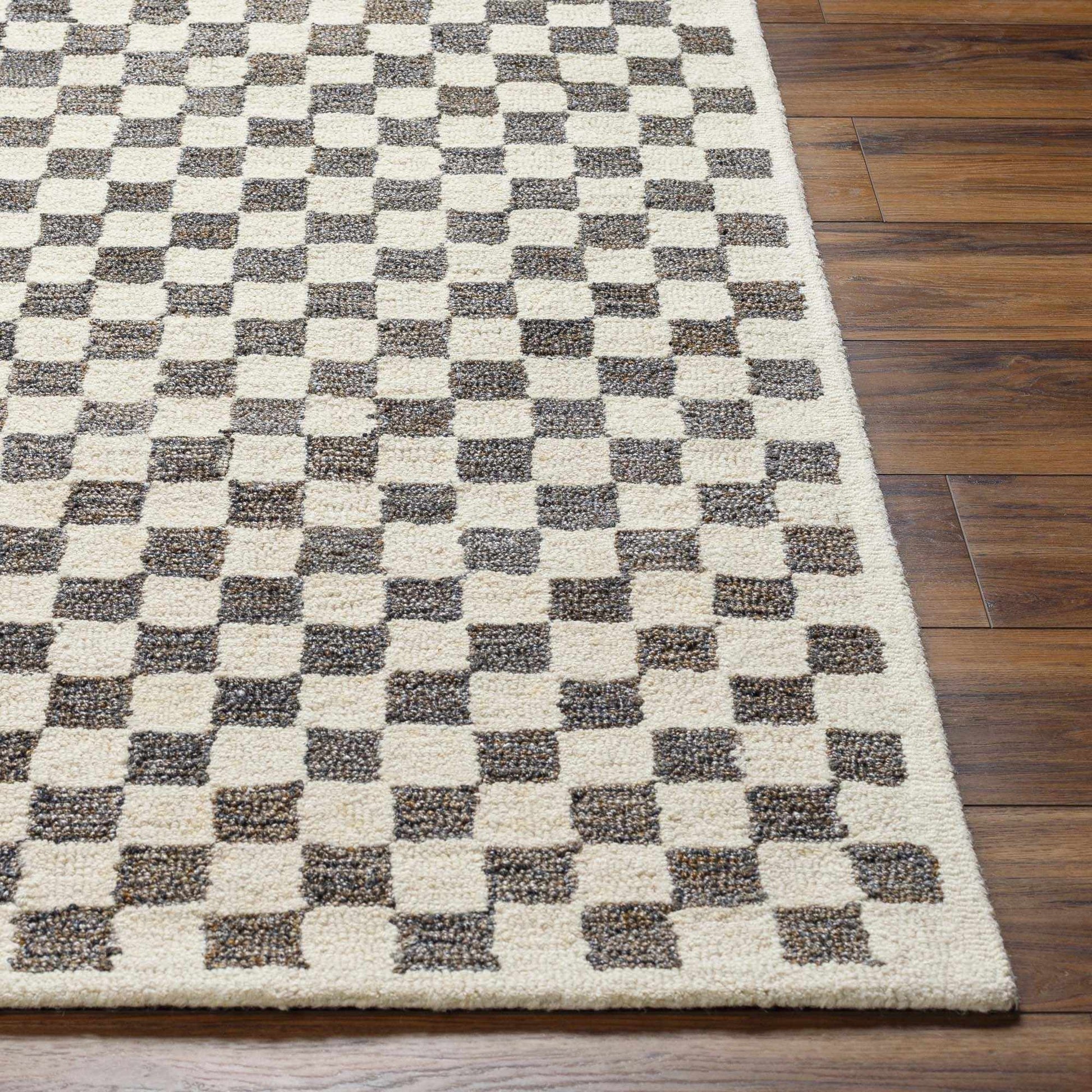 Halen Taupe Checkered Area Rug - Quahog Bay Bedding