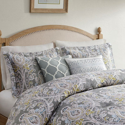 Hallie 6-Piece Cotton Damask Comforter Set | Grey - Quahog Bay Bedding