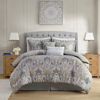 Hallie 6-Piece Cotton Damask Comforter Set | Grey - Quahog Bay Bedding
