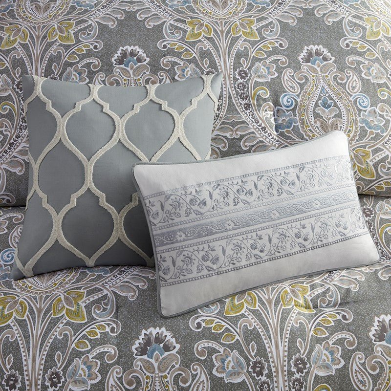 Hallie 6-Piece Cotton Damask Comforter Set | Grey - Quahog Bay Bedding