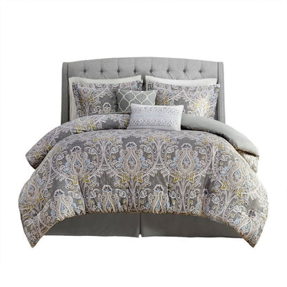 Hallie 6-Piece Cotton Damask Comforter Set | Grey - Quahog Bay Bedding