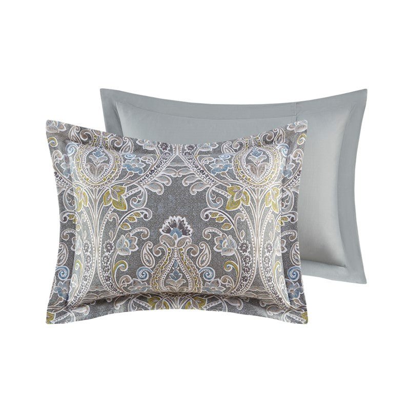 Hallie 6-Piece Cotton Damask Comforter Set | Grey - Quahog Bay Bedding