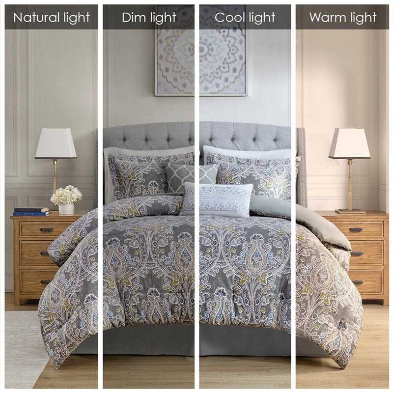Hallie 6-Piece Cotton Damask Comforter Set | Grey - Quahog Bay Bedding