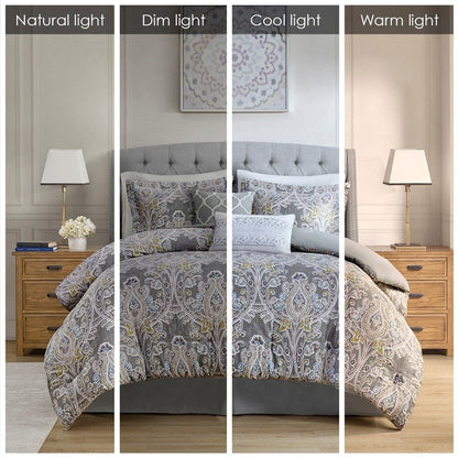 Hallie 6-Piece Cotton Damask Comforter Set | Grey - Quahog Bay Bedding