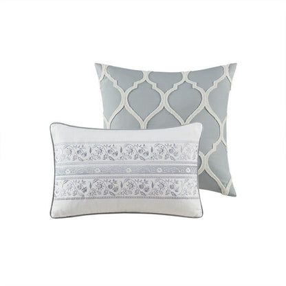 Hallie 6-Piece Cotton Damask Comforter Set | Grey - Quahog Bay Bedding