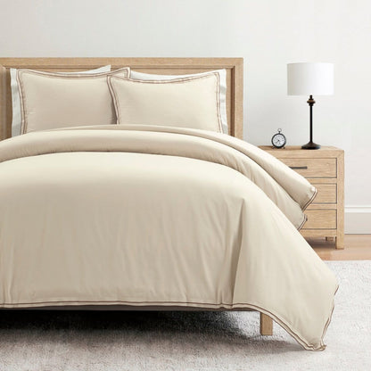 Hampton Double Flange Embroidered Contrast Edge Duvet Cover Set - Quahog Bay Bedding
