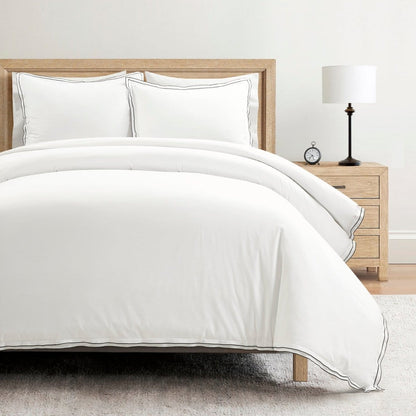 Hampton Double Flange Embroidered Contrast Edge Duvet Cover Set - Quahog Bay Bedding