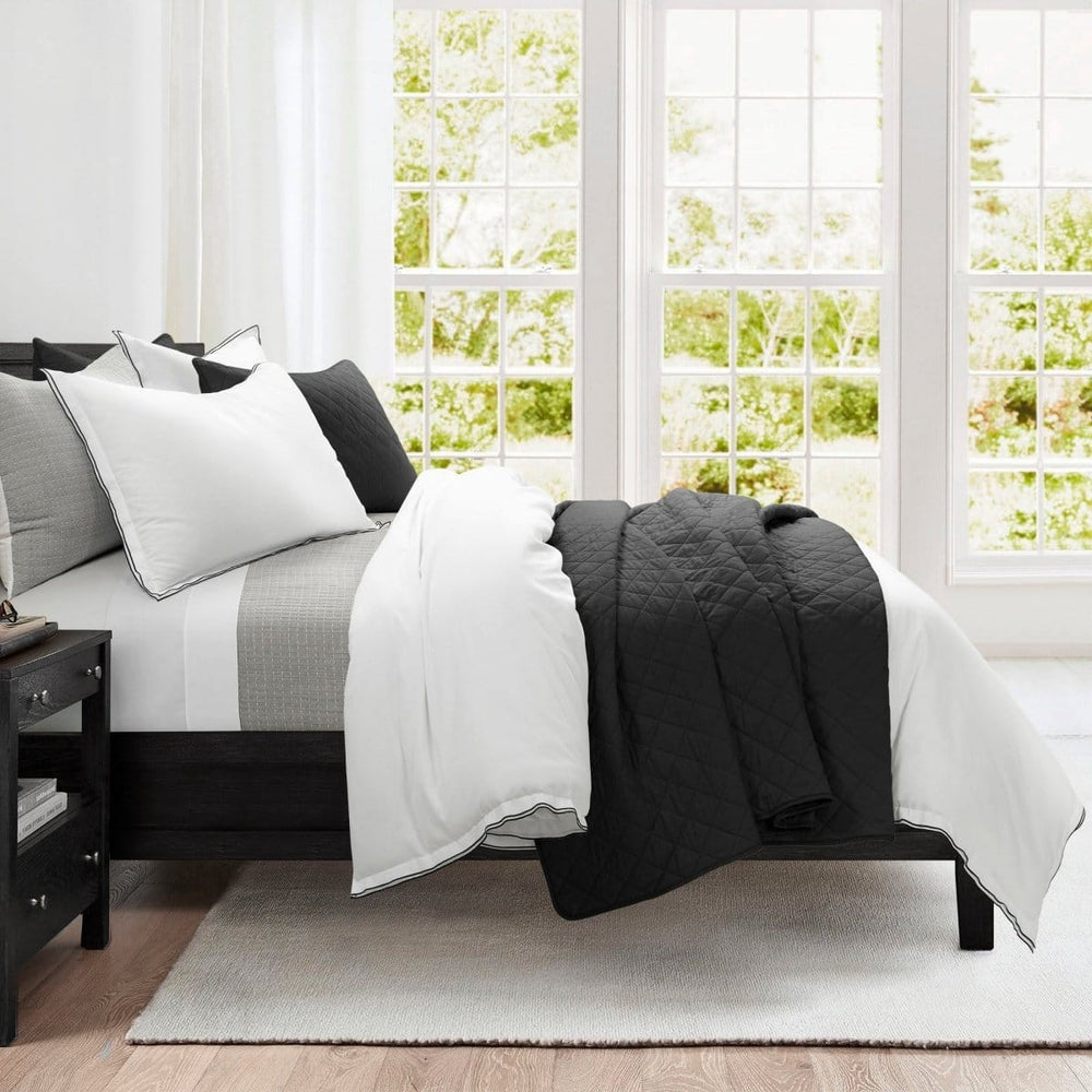 Hampton Double Flange Embroidered Contrast Edge Duvet Cover Set - Quahog Bay Bedding