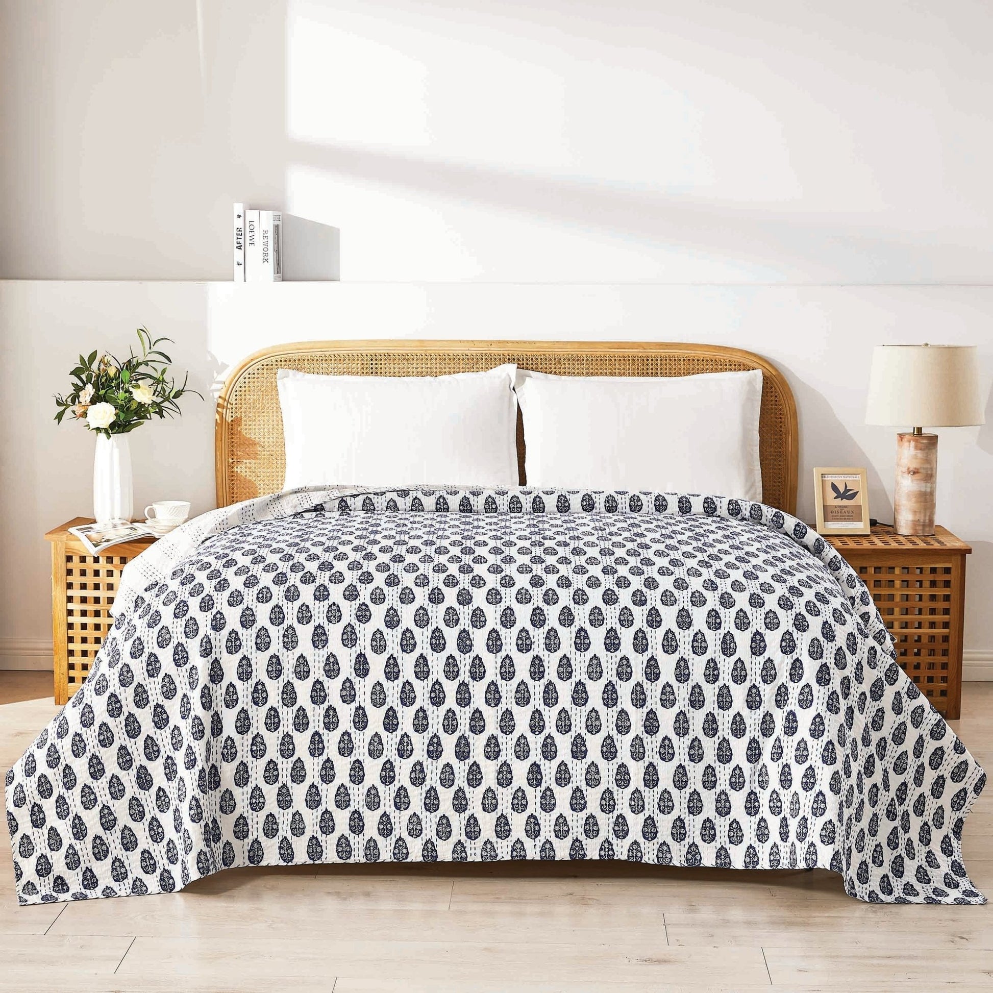 Hand Stitched Block Print Kantha Coverlets - Quahog Bay Bedding