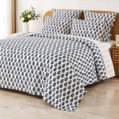 Hand Stitched Block Print Kantha Coverlets - Quahog Bay Bedding