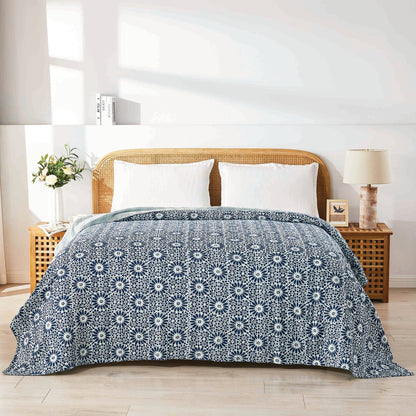 Hand Stitched Block Print Kantha Coverlets - Quahog Bay Bedding