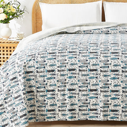 Hand Stitched Block Print Kantha Coverlets - Quahog Bay Bedding