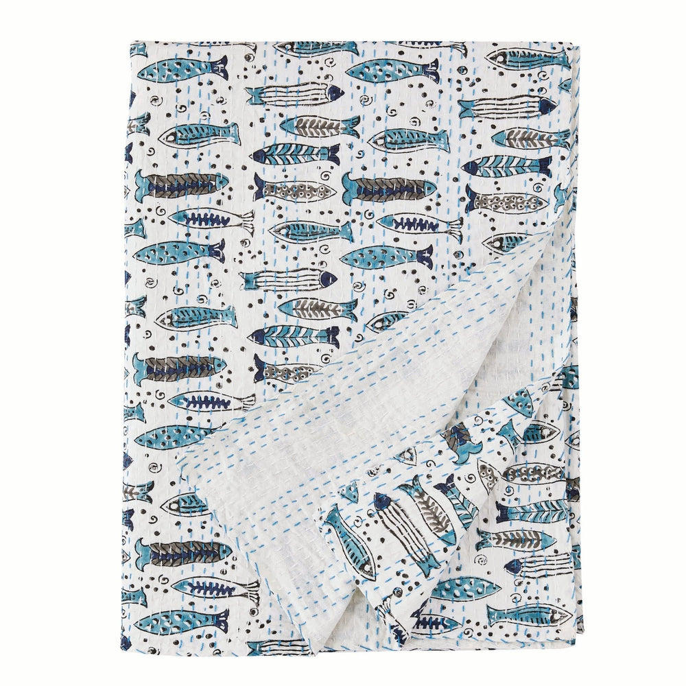 Hand Stitched Block Print Kantha Coverlets - Quahog Bay Bedding