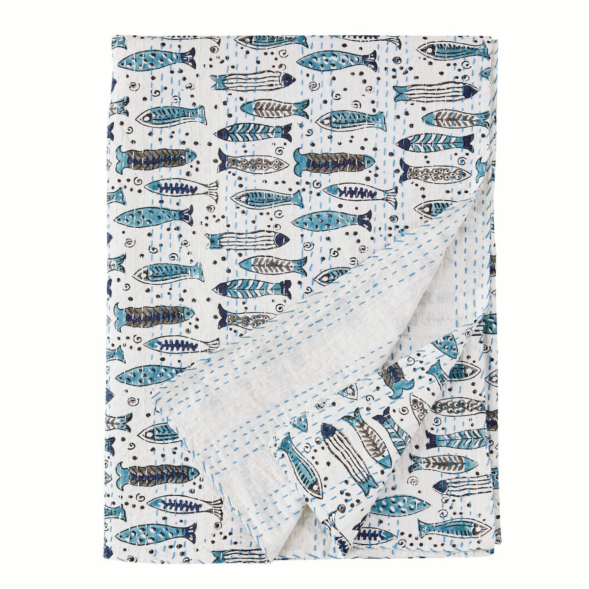 Hand Stitched Block Print Kantha Coverlets - Quahog Bay Bedding