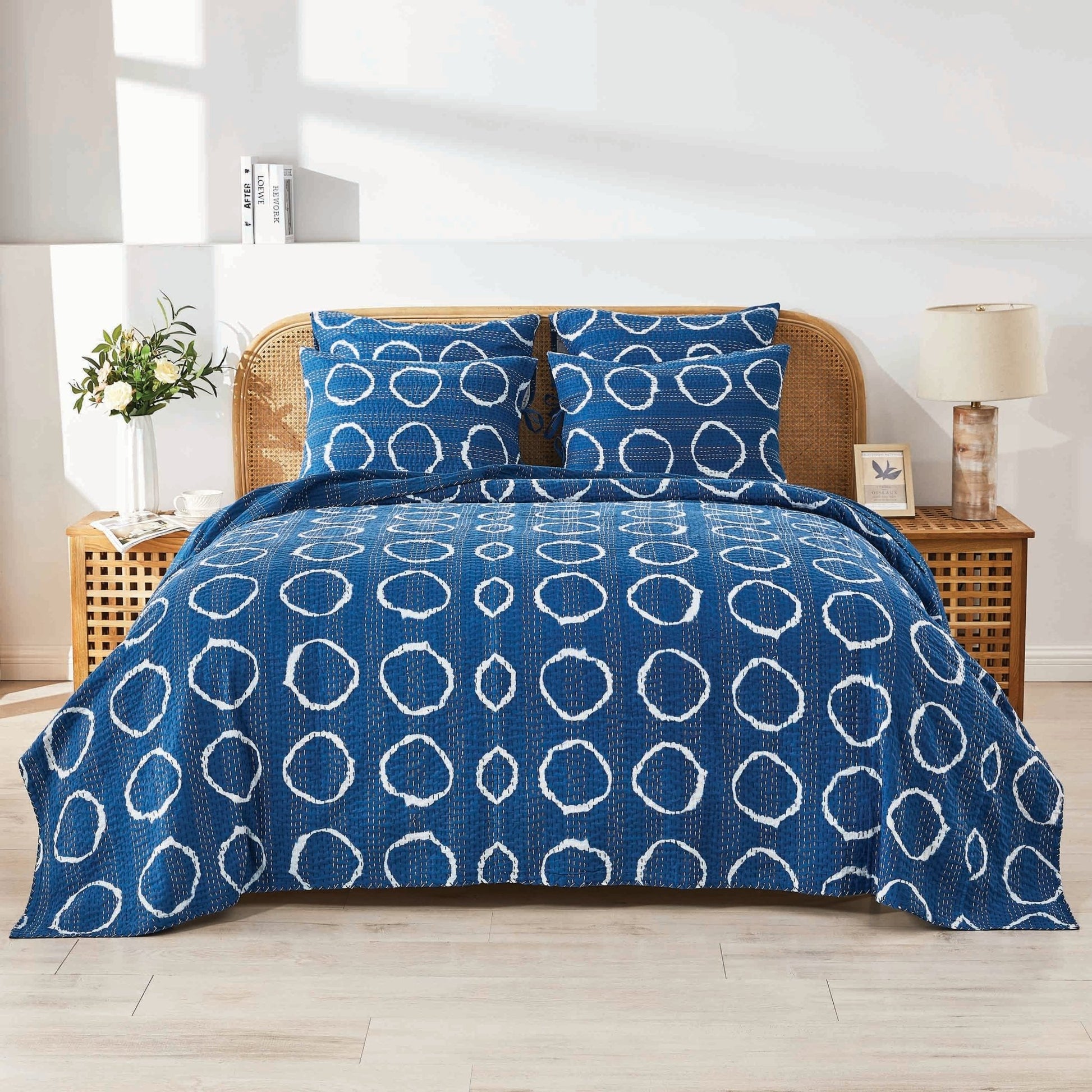 Hand Stitched Block Print Kantha Coverlets - Quahog Bay Bedding