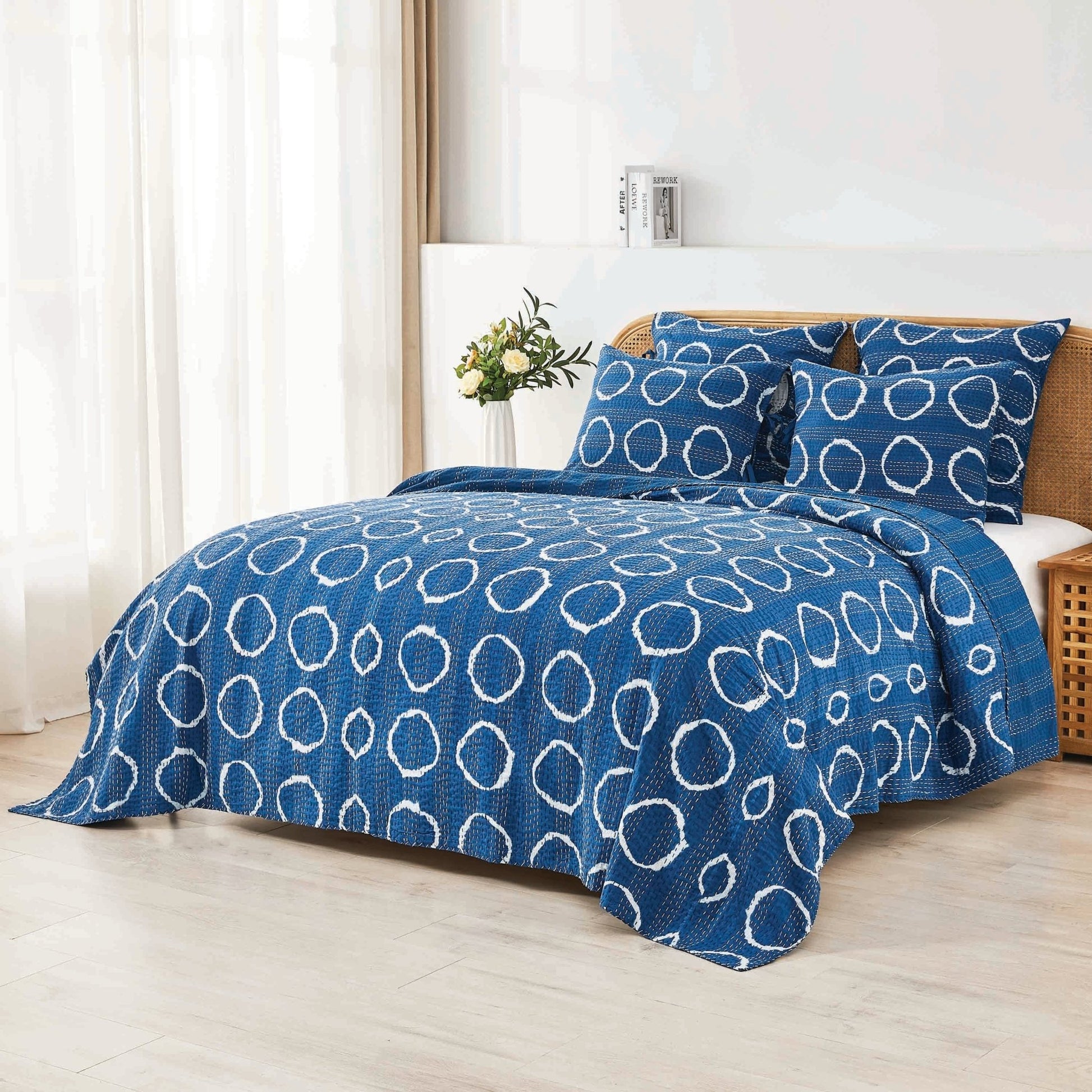 Hand Stitched Block Print Kantha Coverlets - Quahog Bay Bedding