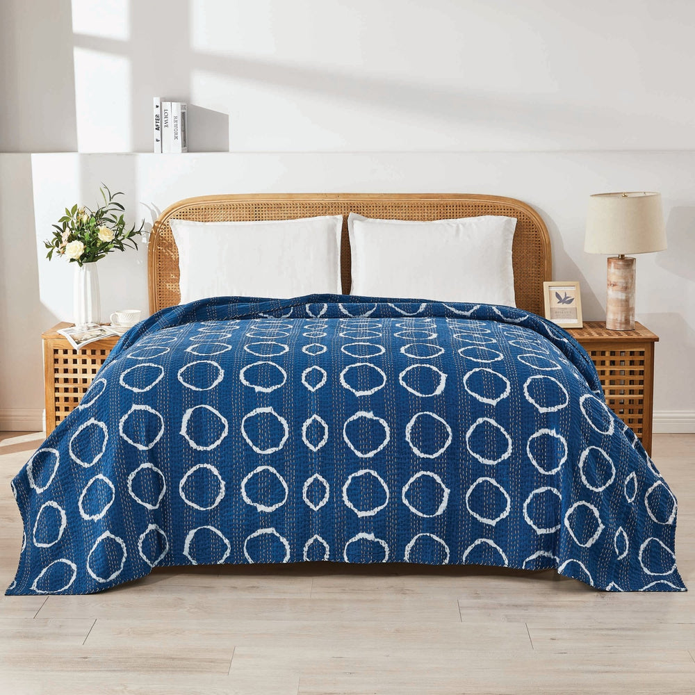 Hand Stitched Block Print Kantha Coverlets - Quahog Bay Bedding