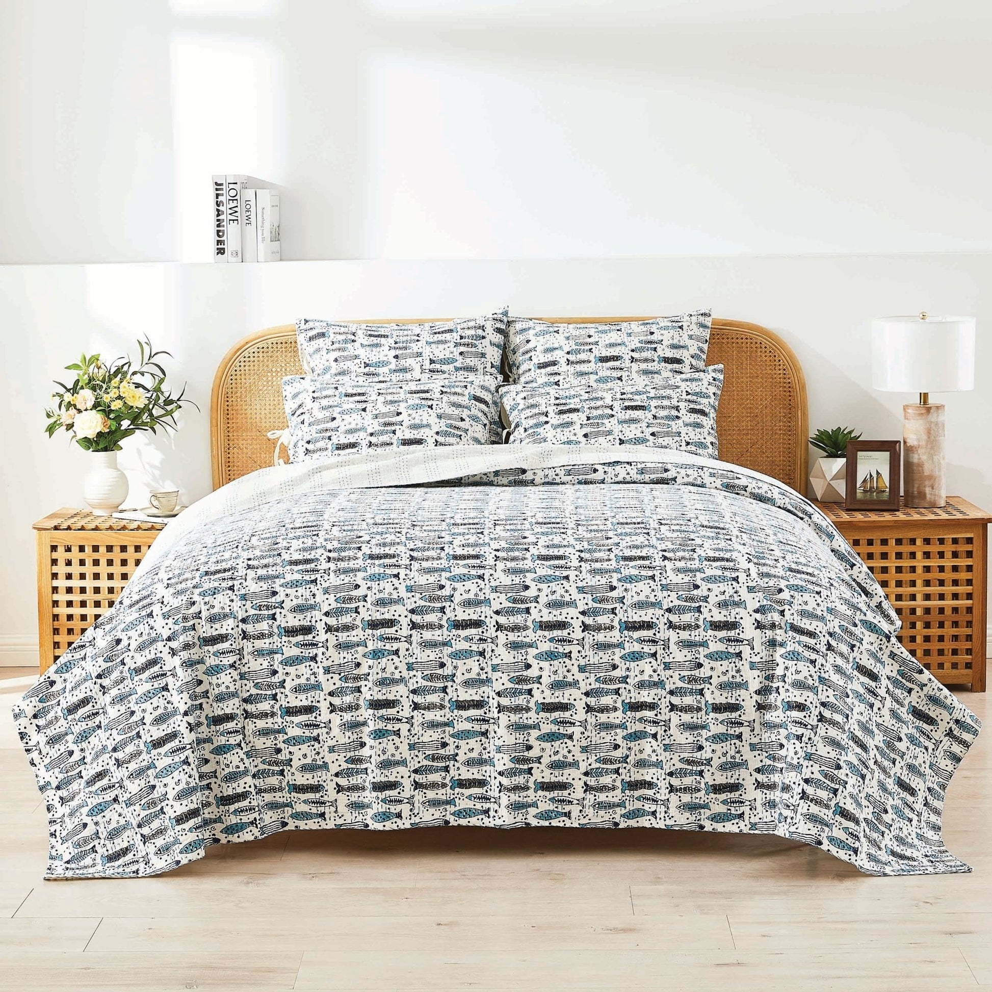 Hand Stitched Block Print Kantha Coverlets - Quahog Bay Bedding