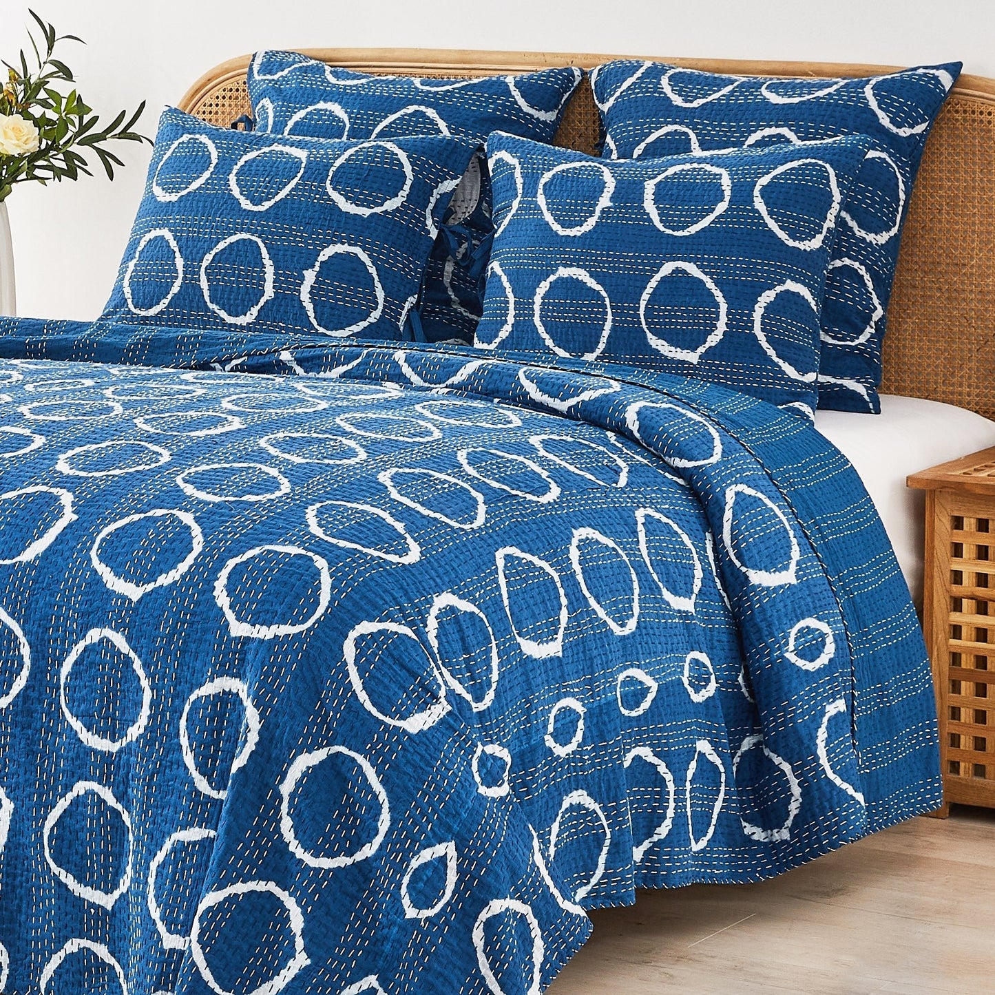 Hand Stitched Block Print Kantha Coverlets - Quahog Bay Bedding