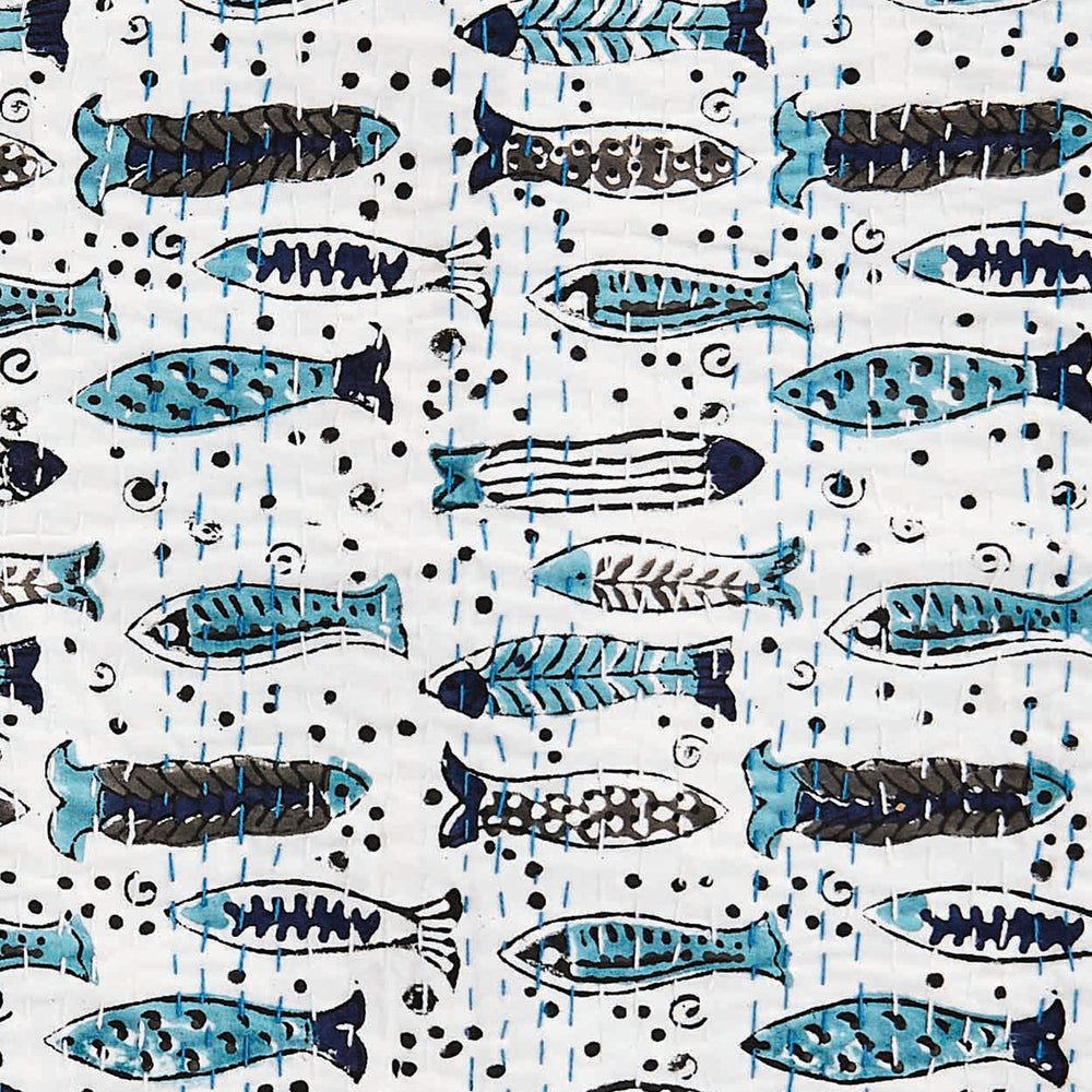 Hand Stitched Block Print Kantha Coverlets - Quahog Bay Bedding