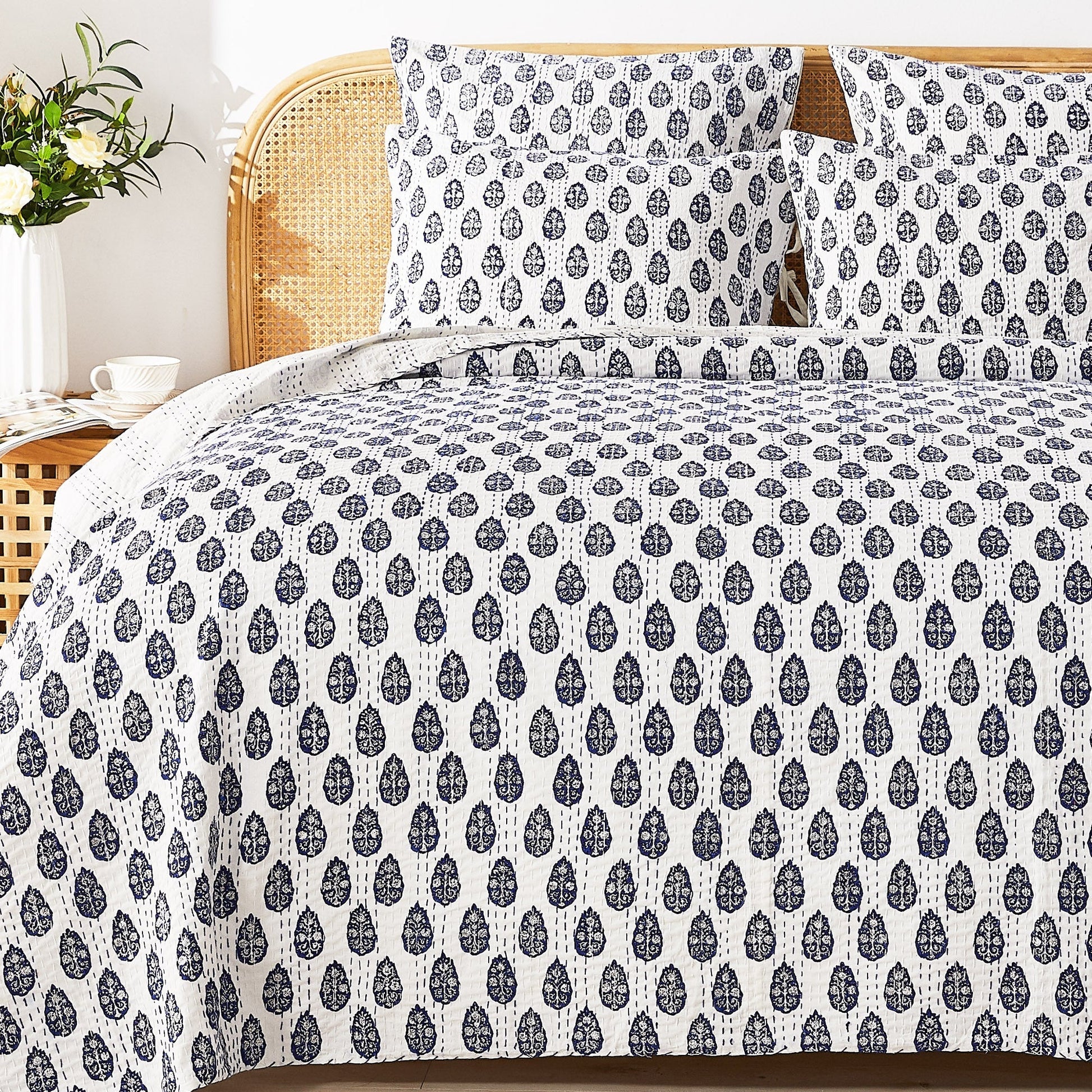 Hand Stitched Block Print Kantha Coverlets - Quahog Bay Bedding