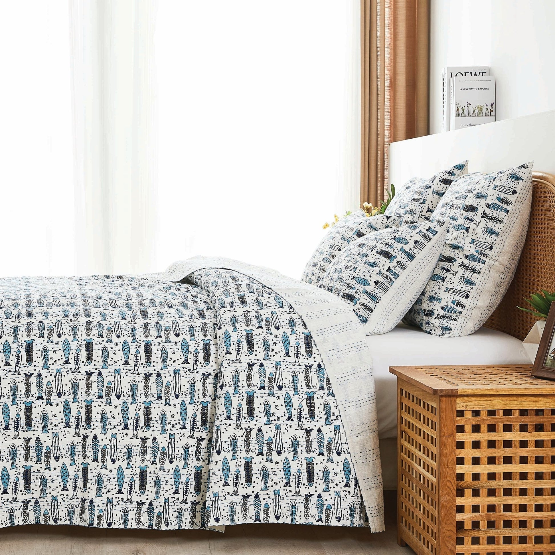 Hand Stitched Block Print Kantha Coverlets - Quahog Bay Bedding