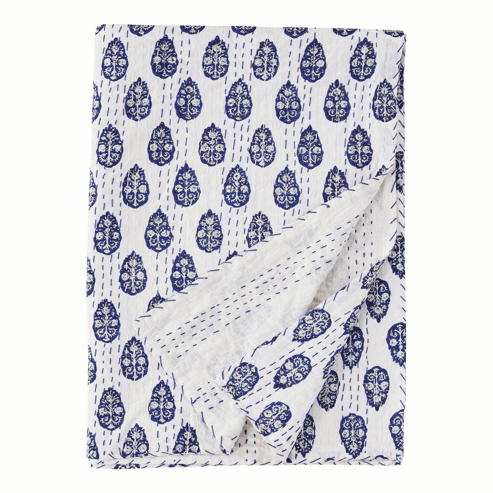 Hand Stitched Block Print Kantha Coverlets - Quahog Bay Bedding
